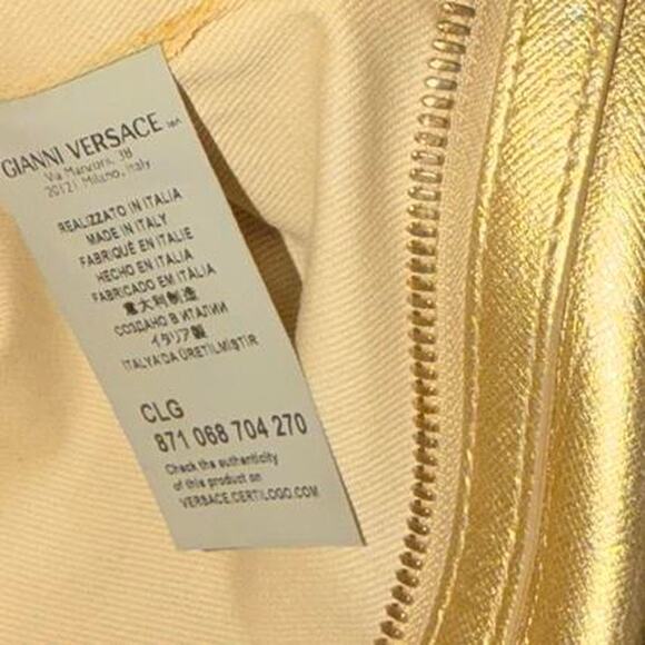 VTG Gianni Versace Gold Metallic Leather Large Medusa Satchel Two Way Bag Glam - Picture 8 of 8